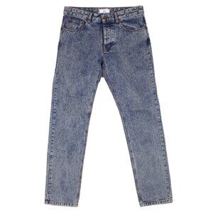 AMI acid effect washed blue cotton blend jeans